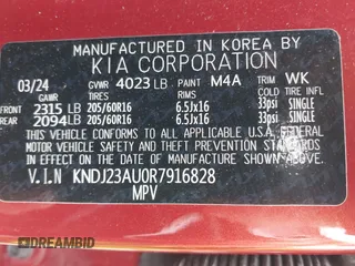 2024 Kia Soul S with VIN KNDJ23AU0R7916828, listed as a IAAI auction lot 41958588 with 35,518 mi miles and . Bid and sale history available at DreamBid. Image 9.
