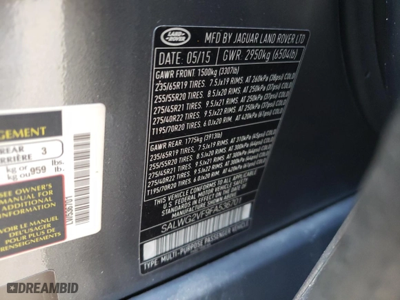 2015 Land Rover Range Rover Sport HSE with VIN SALWG2VF9FA536701, listed as a Copart auction lot 47520215 with 85,307 mi miles and Salvage Title. Bid and sale history available at carsss.com. Image 13.