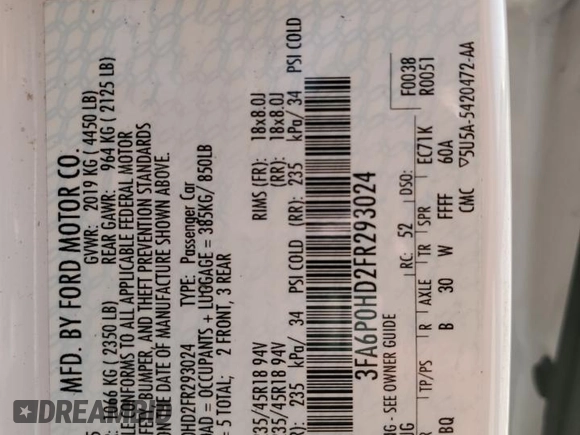 2015 Ford Fusion SE z VIN 3FA6P0HD2FR293024, wystawiony jako Copart lot #51155095 z przebiegiem 108 160 mil mil oraz Czysty tytuł • Clean title. Historia ofert i sprzedaży dostępna na DreamBid. Obrazek 12.