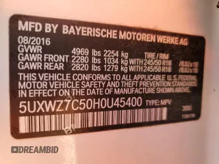 2017 BMW X3 sDrive28i with VIN 5UXWZ7C50H0U45400, listed as a Copart auction lot 53637115 with 86,555 mi miles and Salvage Title. Bid and sale history available at DreamBid. Image 13.