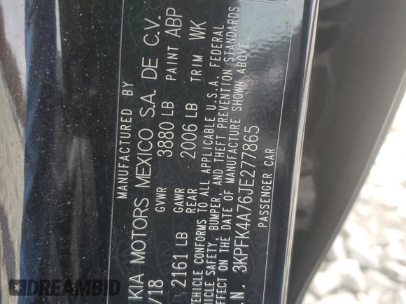 2018 Kia Forte LX with VIN 3KPFK4A76JE277865, listed as a Copart auction lot 49886365 with 57,536 mi miles and Salvage Title. Bid and sale history available at carsss.com. Image 14.