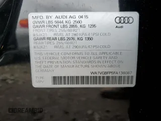 2015 Audi SQ5 with VIN WA1VGBFP5FA136087, listed as a Copart auction lot 40230494 with 115,742 mi miles and . Bid and sale history available at DreamBid. Image 13.