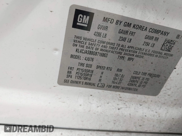 2016 Buick Encore with VIN KL4CJASB8GB716863, listed as a IAAI auction lot 41527932 with 105,937 mi miles. Bid and sale history available at carsss.com. Image 9.