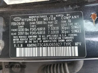 2008 Hyundai Veracruz GLS with VIN KM8NU73C48U065927, listed as a Copart auction lot 47870955 with 125,738 mi miles and Clean title. Bid and sale history available at DreamBid. Image 13.