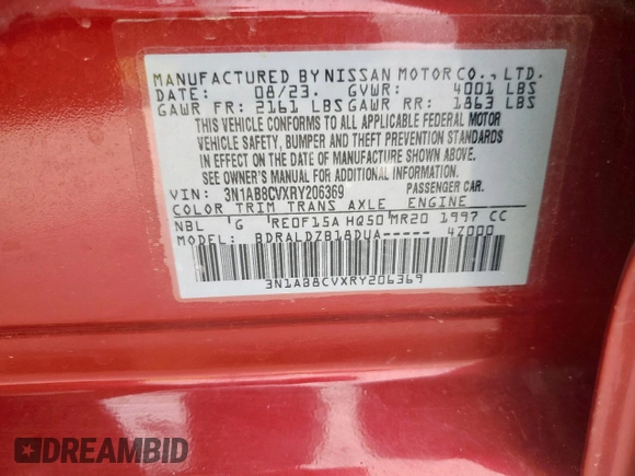 2024 Nissan Sentra SV with VIN 3N1AB8CVXRY206369, listed as a Copart auction lot 58091235 with 21,781 mi miles and Salvage title. Bid and sale history available at DreamBid. Image 12.