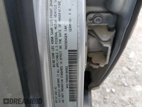 2002 Audi A6 3.0L with VIN WAULT64B62N104952, listed as a Copart auction lot 51738065 with 100,225 mi miles and Salvage Title. Bid and sale history available at carsss.com. Image 12.