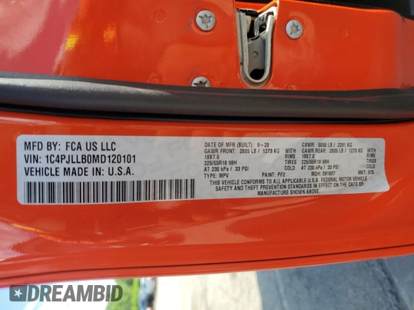 2021 Jeep Cherokee Altitude with VIN 1C4PJLLB0MD120101, listed as a Copart auction lot 57045855 with 61,377 mi miles and Salvage title. Bid and sale history available at DreamBid. Image 13.