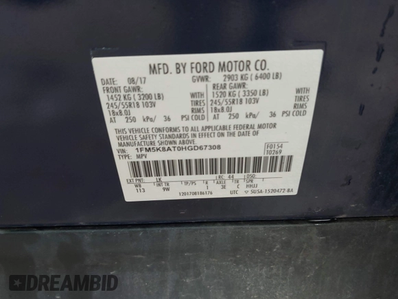 2017 Ford Police Interceptor Utility с VIN 1FM5K8ATOHGD67308, выставлен на аукционе IAAI как лот 42223876 с пробегом 131 878 миль миль и . История ставок и продаж доступна на DreamBid. Изображение 9.