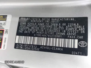 2008 Toyota Camry LE with VIN 4T1BE46K78U212081, listed as a IAAI auction lot 42118364 with 113,794 mi miles and . Bid and sale history available at DreamBid. Image 9.