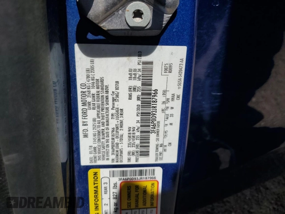 2018 Ford Fusion Titanium z VIN 3FA6P0D93JR187966, wystawiony jako Copart lot #54171825 z przebiegiem 86 575 mil mil oraz Szkoda całkowita • Salvage title. Historia ofert i sprzedaży dostępna na DreamBid. Obrazek 12.