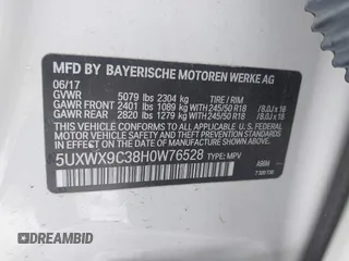 2017 BMW X3 xDrive28i z VIN 5UXWX9C38H0W76528, wystawiony jako IAAI lot #41543645 z przebiegiem 76 108 mil mil oraz . Historia ofert i sprzedaży dostępna na DreamBid. Obrazek 9.