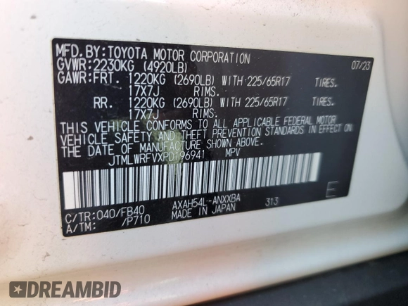 2023 Toyota RAV4 Hybrid LE with VIN JTMLWRFVXPD196941, listed as a Copart auction lot 48663485 with 23,759 mi miles and Salvage Title. Bid and sale history available at carsss.com. Image 13.