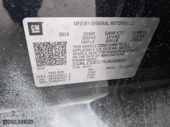 2019 Chevrolet Tahoe Commercial with VIN 1GNLCDEC7KR152622, listed as a IAAI auction lot 41569073 with 22,423 mi miles. Bid and sale history available at carsss.com. Image 9.