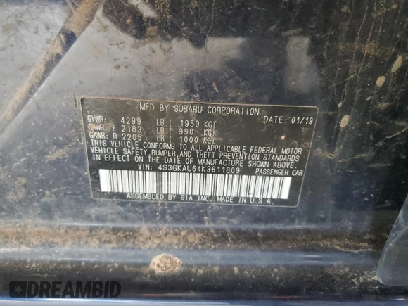 2019 Subaru Impreza Limited with VIN 4S3GKAU64K3611809, listed as a Copart auction lot 50973625 with Not provided miles and Salvage title. Bid and sale history available at DreamBid. Image 12.