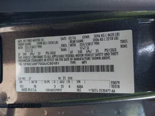 2016 Ford Escape S with VIN 1FMCU0F70GUC50181, listed as a IAAI auction lot 41565118 with 155,444 mi miles. Bid and sale history available at carsss.com. Image 9.