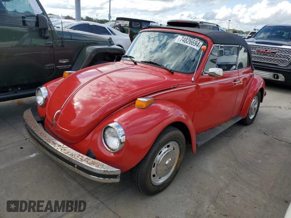 1974 Volkswagen Beetle with VIN 1542376676, listed as a Copart auction lot 74826694 with 7,835 mi miles and Salvage Title. Bid and sale history available at DreamBid. Image 1.