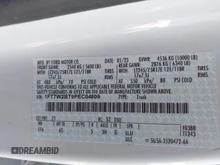 2023 Ford F-250 XL с VIN 1FT7W2BT9PEC04809, выставлен на аукционе IAAI как лот 41788629 с пробегом 58 185 миль миль и . История ставок и продаж доступна на DreamBid. Изображение 9.