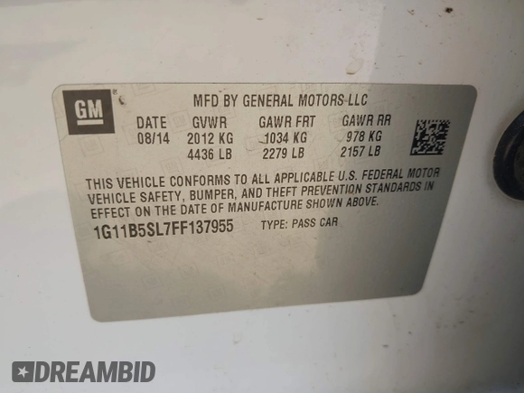 2015 Chevrolet Malibu LS with VIN 1G11B5SL7FF137955, listed as a IAAI auction lot 42069028 with 181,744 mi miles and . Bid and sale history available at DreamBid. Image 9.