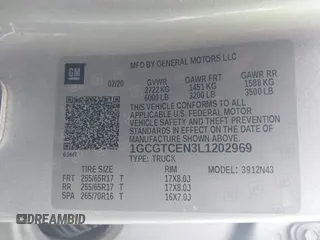 2020 Chevrolet Colorado 4WD LT with VIN 1GCGTCEN3L1202969, listed as a IAAI auction lot 42445481 with 198,030 mi miles and . Bid and sale history available at DreamBid. Image 9.