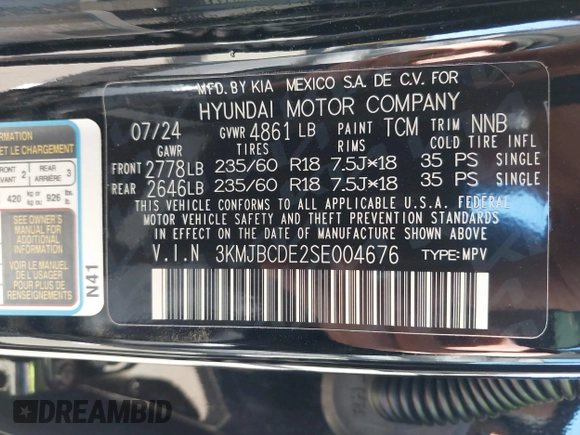 2025 Hyundai Tucson SEL with VIN 3KMJBCDE2SE004676, listed as a IAAI auction lot 42086914 with 1,717 mi miles. Bid and sale history available at carsss.com. Image 9.