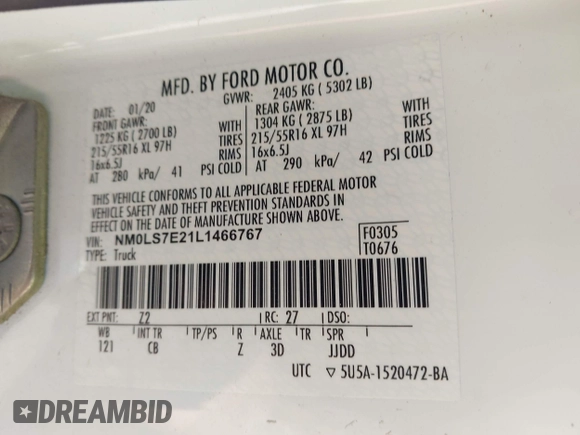 2020 Ford Transit Connect XL z VIN NM0LS7E21L1466767, wystawiony jako IAAI lot #42306754 z przebiegiem Nie podano mil oraz . Historia ofert i sprzedaży dostępna na DreamBid. Obrazek 9.