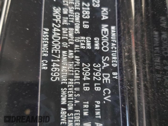 2024 Kia Forte LX with VIN 3KPF24AD0RE714695, listed as a Copart auction lot 49469215 with 16,086 mi miles and Salvage Title. Bid and sale history available at carsss.com. Image 12.