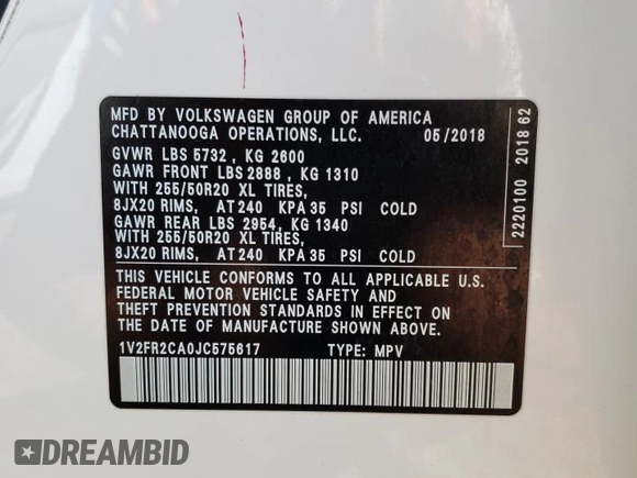 2018 Volkswagen Atlas SE with VIN 1V2FR2CA0JC575617, listed as a Copart auction lot 72691074 with 86,505 mi miles and Salvage title. Bid and sale history available at DreamBid. Image 15.