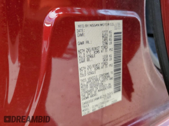 2022 Nissan Frontier SV z VIN 1N6ED1EJ4NN626305, wystawiony jako Copart lot #52002845 z przebiegiem 67 208 mil mil oraz Szkoda całkowita • Salvage title. Historia ofert i sprzedaży dostępna na DreamBid. Obrazek 12.