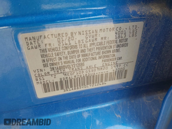 2020 Nissan Sentra SR with VIN 3N1AB8DV0LY212686, listed as a IAAI auction lot 41726958 with 66,017 mi miles and . Bid and sale history available at DreamBid. Image 9.