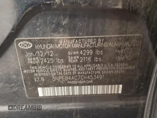 2012 Hyundai Sonata GLS with VIN 5NPEB4AC7CH453491, listed as a Copart auction lot 53613535 with 188,024 mi miles and Salvage Title. Bid and sale history available at carsss.com. Image 12.