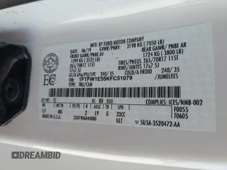 2019 Ford F-150 XL with VIN 1FTFW1E55KFC51079, listed as a Copart auction lot 47197635 with 0 mi miles and Salvage Title. Bid and sale history available at carsss.com. Image 13.