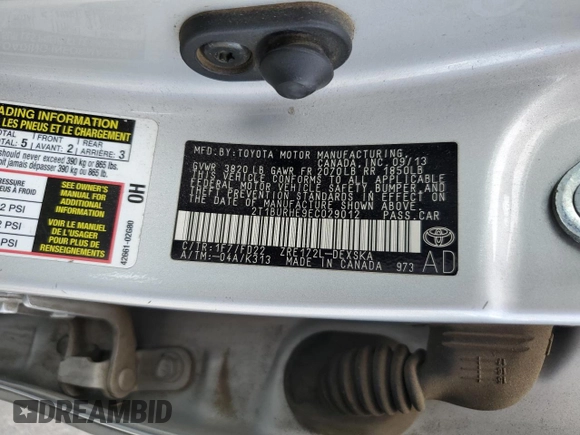 2014 Toyota Corolla L z VIN 2T1BURHE9EC029012, wystawiony jako Copart lot #63512825 z przebiegiem 214 851 mil mil oraz Szkoda całkowita • Salvage title. Historia ofert i sprzedaży dostępna na DreamBid. Obrazek 12.
