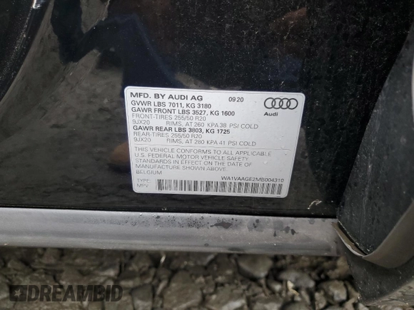 2021 Audi e-tron Prestige z VIN WA1VAAGE2MB004310, wystawiony jako Copart lot #60638165 z przebiegiem 34 576 mil mil oraz Szkoda całkowita • Salvage title. Historia ofert i sprzedaży dostępna na DreamBid. Obrazek 14.