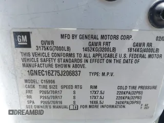 2005 Chevrolet Suburban LS with VIN 1GNEC16Z75J206837, listed as a IAAI auction lot 42826024 with 219,805 mi miles and . Bid and sale history available at DreamBid. Image 9.