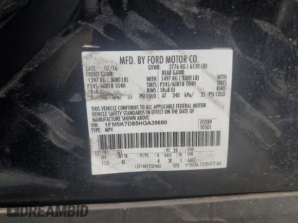 2017 Ford Explorer XLT z VIN 1FM5K7D85HGA35690, wystawiony jako Copart lot #47693985 z przebiegiem 171 884 mil mil oraz Szkoda całkowita • Salvage title. Historia ofert i sprzedaży dostępna na DreamBid. Obrazek 15.