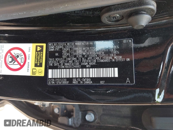 2014 Lexus RX 350 with VIN 2T2BK1BA3EC246662, listed as a IAAI auction lot 42490082 with 73,859 mi miles and . Bid and sale history available at DreamBid. Image 9.