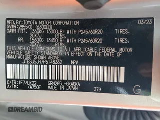 2023 Toyota 4Runner TRD Sport с VIN JTESU5JR7P6148382, выставлен на аукционе Copart как лот 56589444 с пробегом Не указан миль и Списание • Salvage title. История ставок и продаж доступна на DreamBid. Изображение 12.