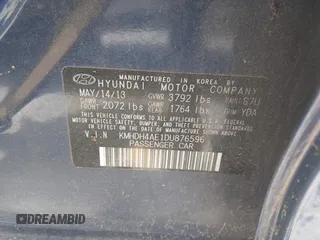 2013 Hyundai Elantra GLS with VIN KMHDH4AE1DU876596, listed as a IAAI auction lot 42080466 with 86,677 mi miles and . Bid and sale history available at DreamBid. Image 9.