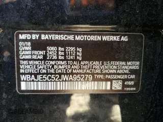 2018 BMW 5 Series 540i with VIN WBAJE5C52JWA95279, listed as a Copart auction lot 88995395 with Not provided miles and Salvage title. Bid and sale history available at DreamBid. Image 13.