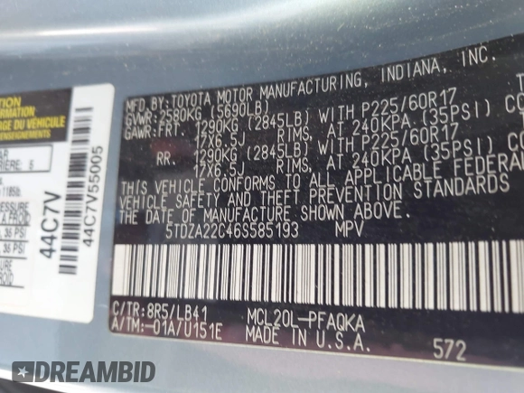 2006 Toyota Sienna XLE with VIN 5TDZA22C46S585193, listed as a IAAI auction lot 42046068 with 156,461 mi miles. Bid and sale history available at carsss.com. Image 9.