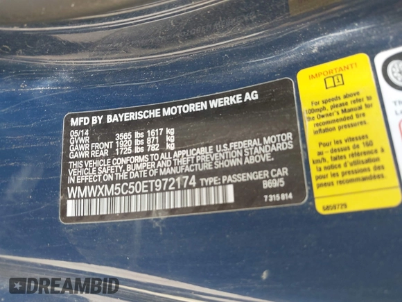 2014 MINI Hardtop with VIN WMWXM5C50ET972174, listed as a IAAI auction lot 42738144 with 106,273 mi miles and . Bid and sale history available at DreamBid. Image 9.