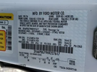 2017 Ford Fusion S with VIN 3FA6P0G79HR227617, listed as a Copart auction lot 61386954 with 72,640 mi miles and Salvage Title. Bid and sale history available at carsss.com. Image 12.