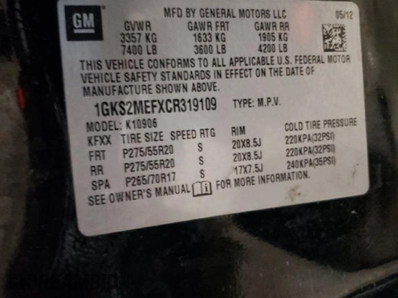 2012 GMC Yukon XL Denali with VIN 1GKS2MEFXCR319109, listed as a Copart auction lot 77485124 with Not Provided miles and Salvage Title. Bid and sale history available at carsss.com. Image 14.