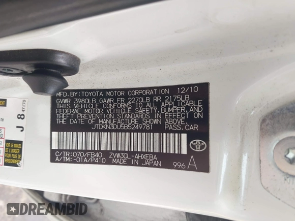 2011 Toyota Prius I z VIN JTDKN3DU5B5249781, wystawiony jako IAAI lot #42425049 z przebiegiem 215 683 mil mil oraz . Historia ofert i sprzedaży dostępna na DreamBid. Obrazek 9.