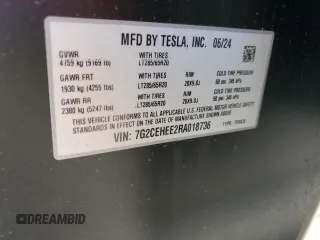 2024 Tesla Cybertruck Cyberbeast z VIN 7G2CEHEE2RA018736, wystawiony jako Copart lot #78482884 z przebiegiem 2482 mil mil oraz Szkody całkowita. Historia ofert i sprzedaży dostępna na DreamBid. Obrazek 14.