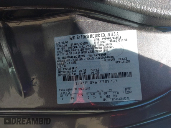 2003 Ford Mustang Standard z VIN 1FAFP40463F327753, wystawiony jako IAAI lot #42005257 z przebiegiem 325 449 mil mil oraz . Historia ofert i sprzedaży dostępna na DreamBid. Obrazek 9.