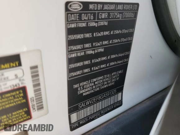 2016 Land Rover Range Rover Sport Autobiography с VIN SALWV2EF8GA591325, выставлен на аукционе Copart как лот 52942805 с пробегом 91 155 миль миль и Списание • Salvage title. История ставок и продаж доступна на DreamBid. Изображение 14.