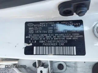 2015 Hyundai Accent GLS with VIN KMHCT4AEXFU905526, listed as a IAAI auction lot 41740175 with 104,023 mi miles and . Bid and sale history available at carsss.com. Image 9.