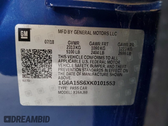 2019 Cadillac CTS-V z VIN 1G6A15S6XK0101553, wystawiony jako Copart lot #57943355 z przebiegiem 4 093 mil mil oraz Czysty tytuł • Clean title. Historia ofert i sprzedaży dostępna na DreamBid. Obrazek 12.