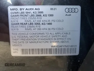 2021 Audi Q5 Premium Plus with VIN WA1E2AFY7M2100121, listed as a Copart auction lot 42444255 with 24,855 mi miles and Salvage Title. Bid and sale history available at carsss.com. Image 13.